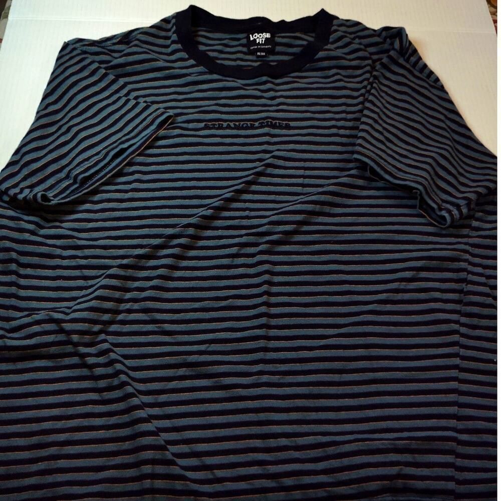 Strange Times Men's Black & Blue Striped T-Shirt - XL